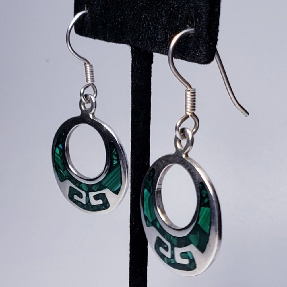 Aztec Mayan Malachite Circle Dangle Earrings - image 2